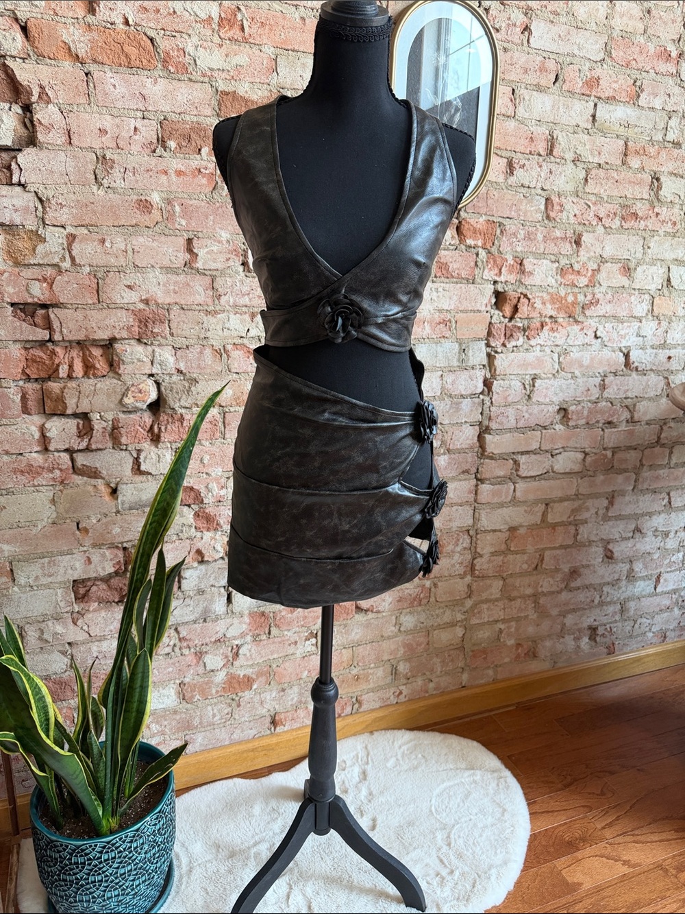 🖤 Outcast Faux Leather Rose Cutout Mini Dress | Size Medium | Floral Detail 🖤